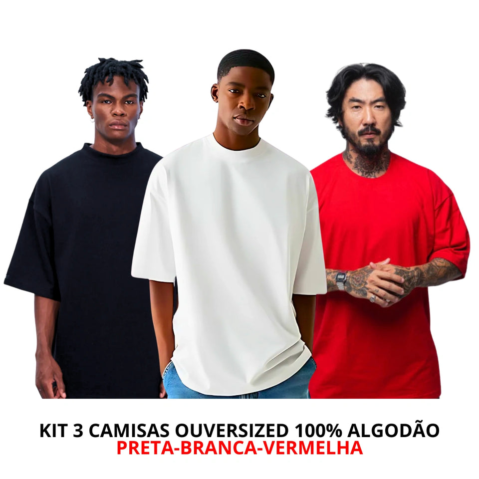 Kit 3 Camisetas Masculina Oversized Básica 100% Algodão Premium Alta Qualidade