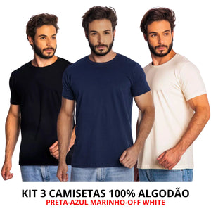 Kit 3 Camisas Masculina Lisa Algodão Premium