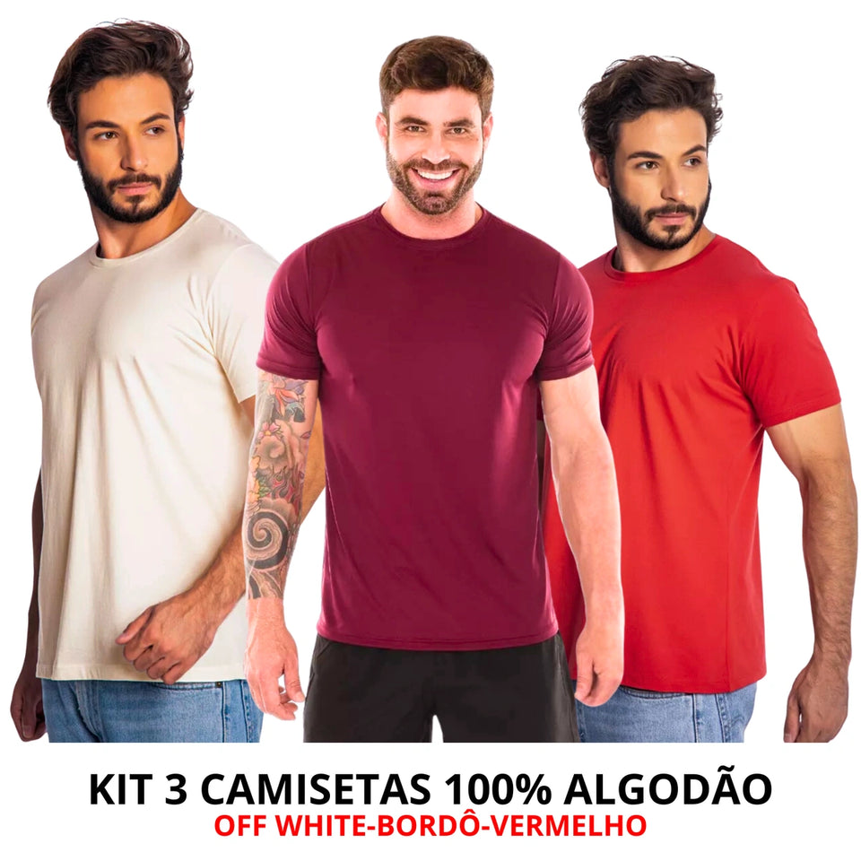 Kit 3 Camisas Masculina Lisa Algodão Premium