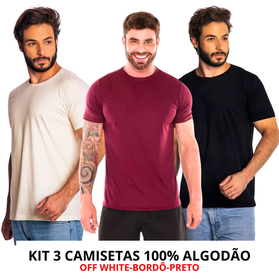 Kit 3 Camisas Masculina Lisa Algodão Premium