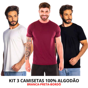 Kit 3 Camisas Masculina Lisa Algodão Premium