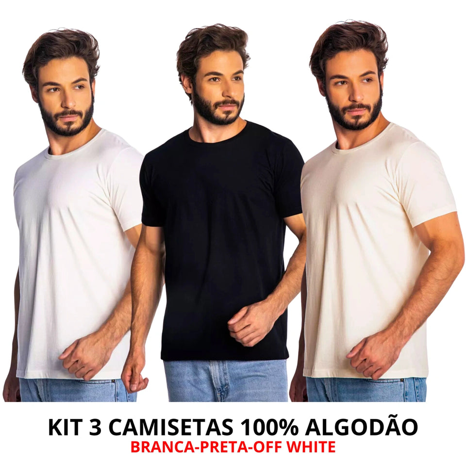 Kit 3 Camisas Masculina Lisa Algodão Premium