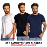 Kit 3 Camisas Masculina Lisa Algodão Premium