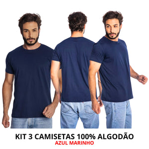 Kit 3 Camisas Masculina Lisa Algodão Premium