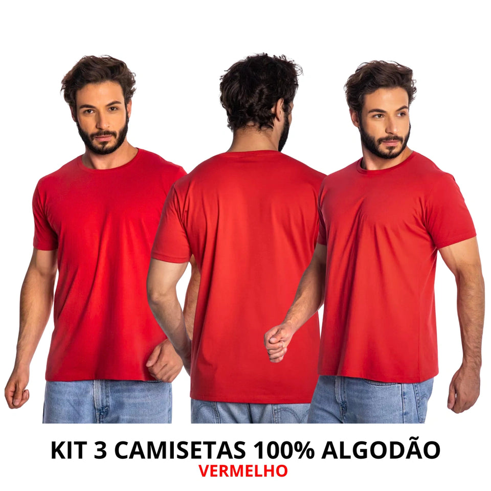Kit 3 Camisas Masculina Lisa Algodão Premium