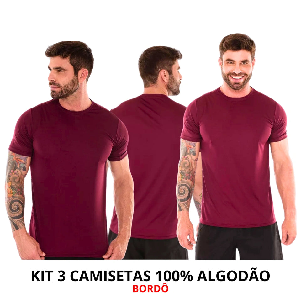 Kit 3 Camisas Masculina Lisa Algodão Premium