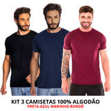 Kit 3 Camisas Masculina Lisa Algodão Premium