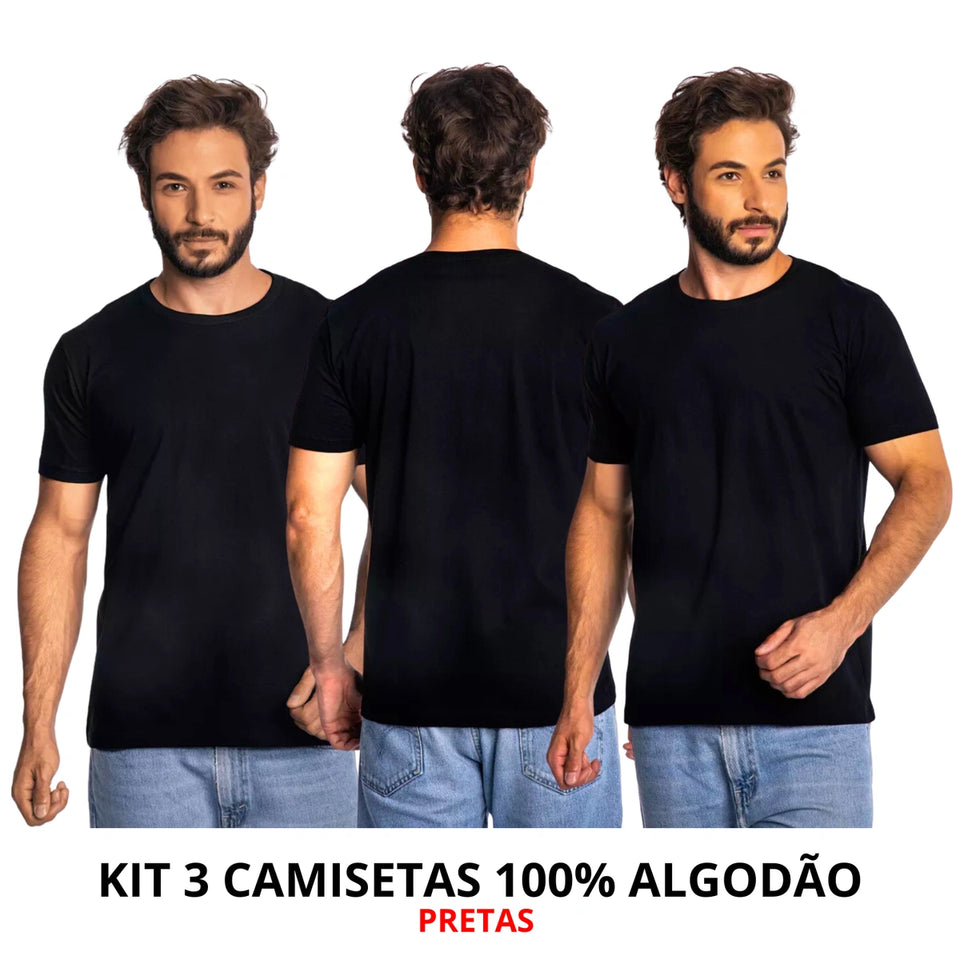 Kit 3 Camisas Masculina Lisa Algodão Premium